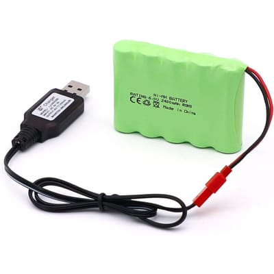 RC Batterij 6V 2400mAh Oplaadbaar Ni-MH AA met JST-stekker – Voor RC Auto's, Boten, Tanks, Elektrisch Gereedschap – Inclusief USB-lader groen