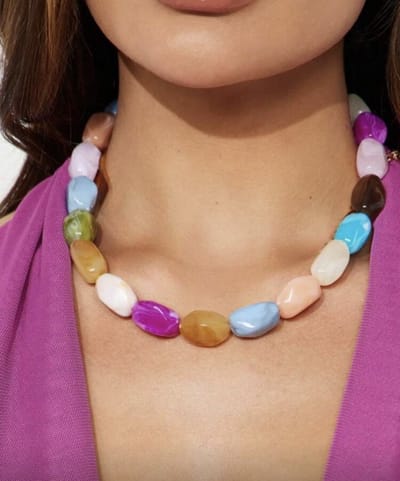 Ketting - colour stone necklace - gekleurde statement ketting met ronde kralen - ketting - statement ketting - ketting met kralen - ketting - ketting gekleurde kralen - meerkleurige ketting - bubble grote kralen ketting - statement ketting