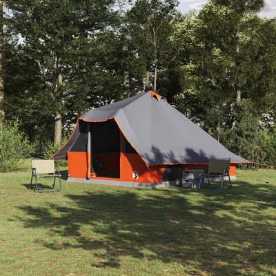 vidaXL Tipi Tent met dak Grijs en Oranje 358 x 296 x 258 cm taft