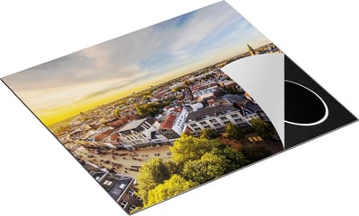 Chefcare Inductie Beschermer Groningen Skyline Stad bij Zonsondergang - 60x50 cm - Afdekplaat Inductie - Kookplaat Beschermer - Inductie Mat