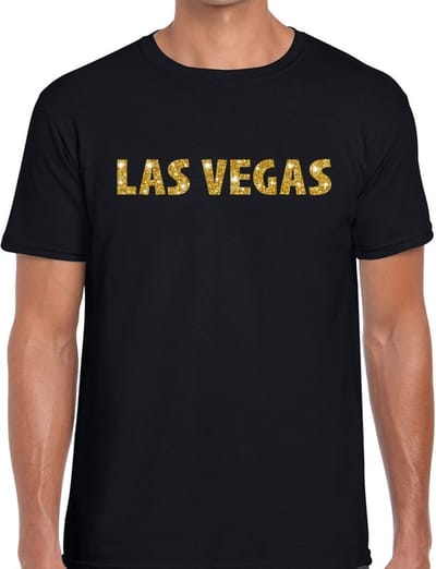 Las Vegas gouden glitter tekst t-shirt zwart heren - heren shirt Las Vegas S