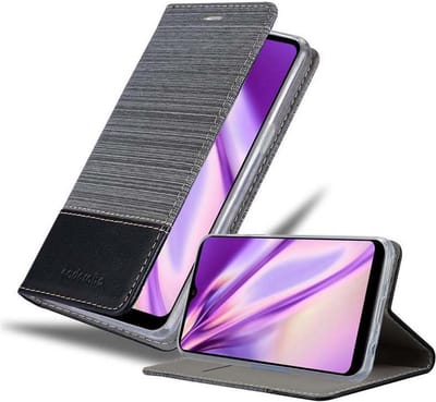Cadorabo Hoesje geschikt voor LG K50S in GRIJS ZWART - Beschermhoes met magnetische sluiting, standfunctie en kaartvakje Book Case Cover Etui