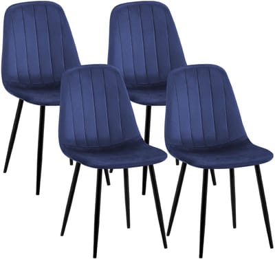 CLP Baxter Set van 4 Eetkamerstoelen - Zwart Metalen Frame - Velvet - Fluweel/blauw