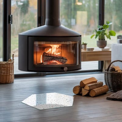 Coloray Vloerplaat Houtkachel - Vloerplaat voor Houtkachel - 40 cm x 34 cm - Vloerplaat Open Haard - Wit Vloerplaat Kachel - Onderplaat - Plaat voor Onder Kachel - Kachel Vloerplaat - Onderplaat Voor Houtkachel