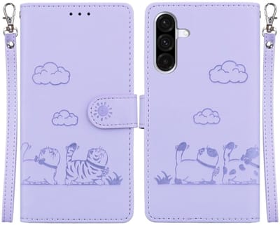 BookCover Hoes Etui voor Samsung Galaxy S25 FE - Cartoon Cats - Lila - Reliëf