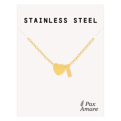 Letter I Ketting Goudkleurig - Stainless Steel - Initiaal & Hartje Hanger - Initialen Ketting op Cadeau Kaartje - Pax Amare