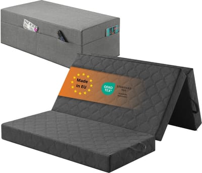 sleepling opvouwbaar matras 2 persoons - 3-delige vouwmatras 120x195 cm - hardheidsgraad 2,5 - matras met comfortschuim en visco-elastisch schuim - als logeermatras opvouwbaar of zitpoef incl. hoes - Made in EU - 120 x 195 x 15 cm - donkergrijs