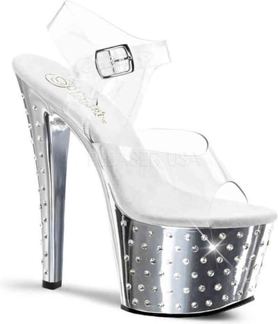 Pleaser - STARDUST708 Sandaal met enkelband, Paaldans schoenen - Paaldans schoenen - 40 Shoes - Zilverkleurig