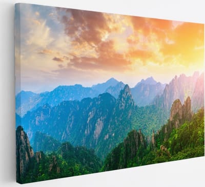 Saammp Canvas Schilderij - Groene bergtoppen - Landschap - Natuur - 30x20 - Foto op canvas - Wanddecoratie - Muurdecoratie Woonkamer - Slaapkamer decoratie - Canvas Print