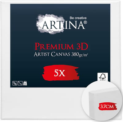 Artina Set van 5 Schildersdoeken 90x90 cm 3D Premium - Voorgerekte Doeken Wit met FSC® Houten Spieraam Stabiele Voorbehandelde Canvas Schildersdoek 380g/m²
