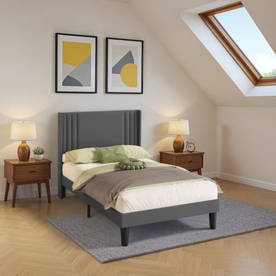 Xbro Gestoffeerd Bed 120 x 200 cm-Tweepersoonsbed met Hoofdbord en Lattenbodem-Donkergrijs