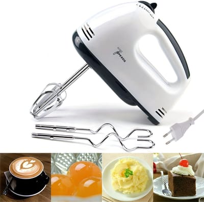 Handmixer 400W – Elektrische Mixer met 7 Snelheden – Inclusief Gardes en Deeghaken – Wit