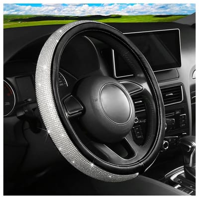 Dailygoody - Leren stuurhoes - Bling stuurhoes - Antislip en ademend - Wit - Interieuraccessoires voor vrouwen - Geschikt voor auto - Universeel