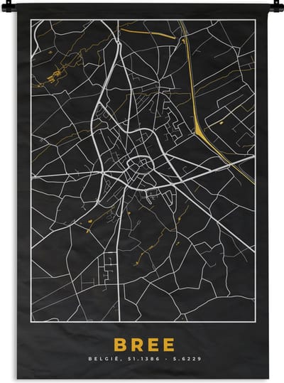 Wandkleed - Wanddoek - Bree - Gold - Stadskaart - Plattegrond - Kaart - 120x180 cm - Wandtapijt