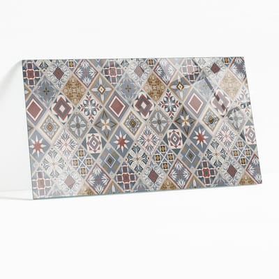 Wallfluent - Mozaïekpatroon Met Ornamenten Gehard Glas - 140 x 70 cm - Grijs Glazen Tafelblad - Rechthoekig Tafelblad Glas - Glasplaat Tafel - Glazen Tafelblad voor de Woonkamer