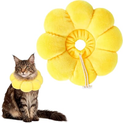 Zachte Kattenkraag - Herstelkraag Huisdier - Voorkomen Likken Wonden - Zonnebloem Ontwerp - Verstelbaar - Geel