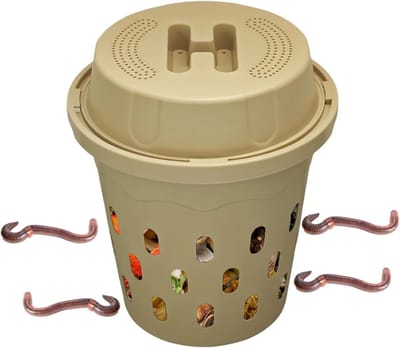 Wormenbak Composter - Bodemverbeteraar - Voedingsrijke Compost - Geoptimaliseerde Ventilatie - 26 cm Hoog - Beige