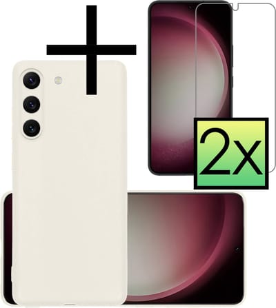 Hoesje - Met 2x Screenprotector - Geschikt voor Samsung Galaxy S23 - Sterk & Shockproof - Back Cover - Siliconen Case - Telefoon Hoes - Wit