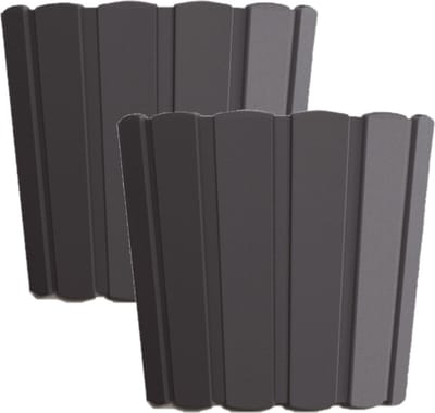 Prosperplast Plantenpot - Set van 2x stuks - hout look - buiten - antraciet - 20 x 18 cm - kunststof