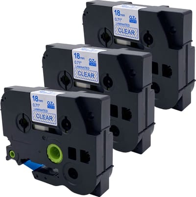 DULA Brother Compatible label tape- Tze-143 - 3 cassettes - Brother P-Touch - Blauw op transparant - 18mm x 8m