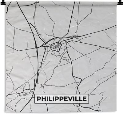 Wandkleed - Wanddoek - Plattegrond – Philippeville – Zwart Wit – Stadskaart - Kaart - 180x180 cm - Wandtapijt