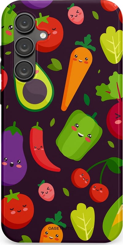 Casetastic Hoesje Geschikt voor Samsung S23 FE - Stijlvolle Beschermende Duo-layer Case - Vrolijke Groentevrienden