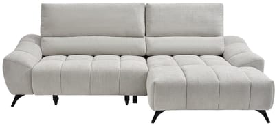 Vente-unique Hoekbank rechts met relaxfunctie en verschuifbare zitting in beige stof ELOSIA