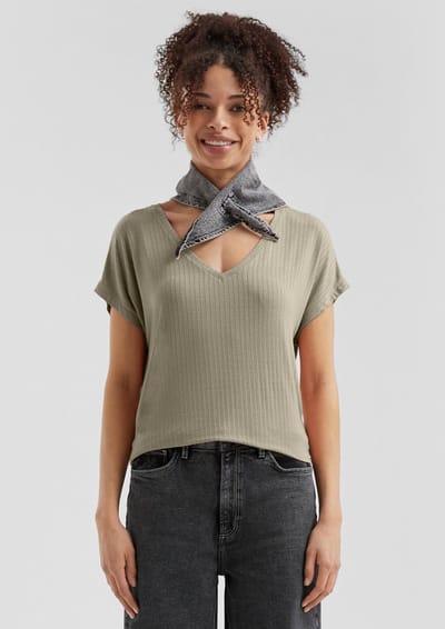 Q/S designed by - Dames t-shirt - Maat M - Vrouwen - Khaki - Viscose