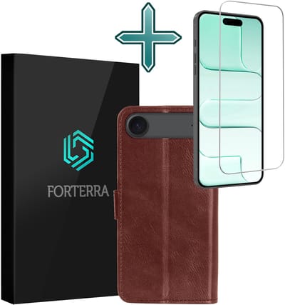 Hoesje Met Screenprotector - Geschikt voor Apple iPhone Air - Luxe Pasjeshouder - Flipcase - Bookcase Portemonee - Flip Case - Kunstleer Book Case - Book Cover - Walletcase - Portemonneehoes - Bruin