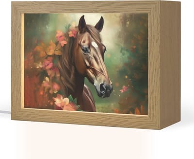 Nachtlampje 20x15 cm - Kinder lampje - Paard - Bloemen - Natuur - Dieren - Bos - Oranje - Tafellamp kinderkamer - Slaapkamer lamp - Bedlamp kinderen - Kinderlampje stopcontact - Wandlamp babykamer - Nachtlampjes