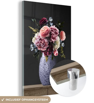 MuchoWow® Glasschilderij 40x60 cm - Schilderij acrylglas - Rozen - Kleuren - Stilleven - Foto op glas - Schilderijen