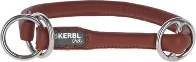Ronde leren halsband voor honden met trekbegrenzing - 60 cm, 8 mm, cognac