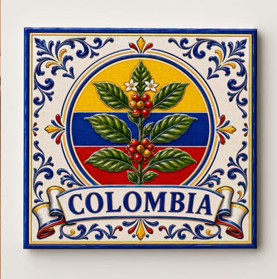 Colombia Decoratieve Keramische Tegel – Colombiaanse Koffieplant Wandtegel – Geel Blauw Rood Heritage Souvenir Cadeau