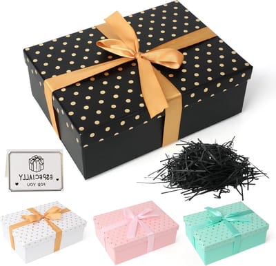 Premium Cadeau Box met Deksel en Strikken, Vouwbare Cadeauverpakking voor Verjaardag, Valentijnsdag en Kerst, 25 x 18 x 8.5 cm, Inclusief Raffia Wenskaarten
