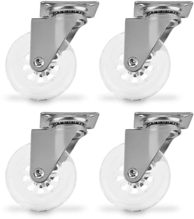 SOTECH 4 stuks Zwenkwiel Swift, transparant, diameter: 75 mm, zonder vastzetter, belastbaar tot 35 kg