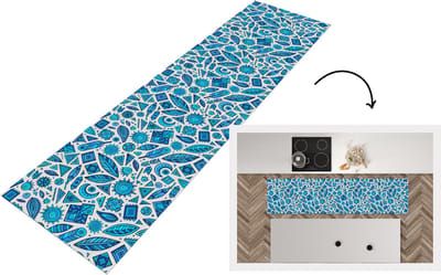 Keukenloper - Loper keuken - Blauw - Patronen - Veren - Maan - 200x50 cm - Keukenloper vinyl