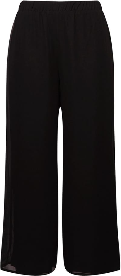 Ulla Popken - Dames - Chiffonbroek dubbellaags wijde pijp elastische tailleband - Zwart - Maat 42+
