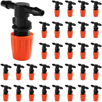 VooGenzek 30 Stuks 1/4 Inch Verstelbare Irrigatie Druppelsproeiers, Micro Emitter Druppelaars T-stuk, Micro Watering Sprinklers voor Tuin, voor 4/7mm Tuinslang, Oranje
