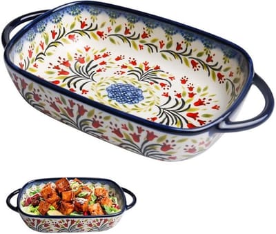 Ovenschaal Keramiek - Rechthoekig - Lasagnevorm met Handvat - Voor 1 Persoon - Vintage Pannen - 23,5 x 13 x 5 cm - Bakvorm