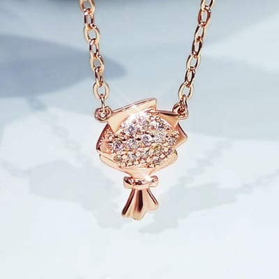 18k Roségouden Bloemenhanger Ketting voor Dames Glanzende Mode Geometrische Hanger Sieraden voor Verloving, Bruiloft en Feest 45cm rosé gouden kleur