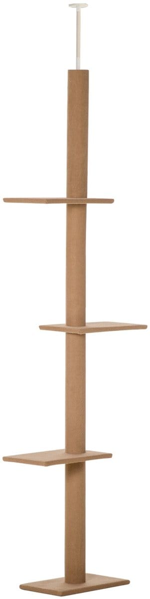 Merax Verstelbare Krabpaal Plafondhoog Kattentoren 228 tot 260 cm met Speelplatformen en Pluche Bruin