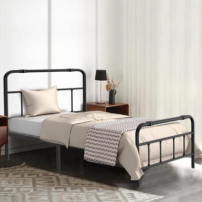 Bedframe met Hoofdeinde - Metalen Bedframe Tweepersoons - Slaapkamer Inrichten - Ruimte Onder Bed - 160x200 cm - Mat Zwart