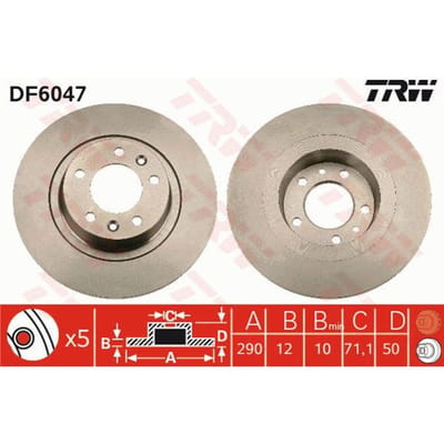 Remschijf TRW DF6047 achter, volledig, 1 Stuk