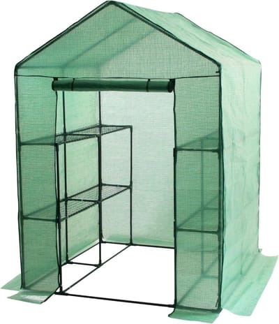 Foliekas met Planken - Kweekkas Tuin - Planten Beschermen - Eenvoudige Montage - 195x143x143 cm - Groen