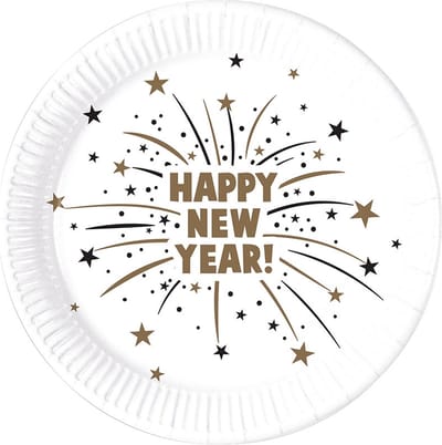 Wefiesta - Borden (papier) - Happy New Year sparkle 23 cm - 8 stuks