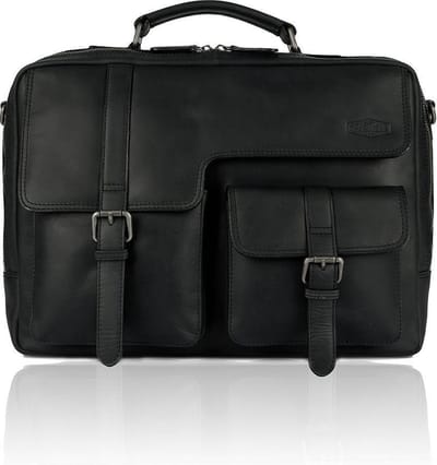 Sparwell Tas - Kompatible Karraro - Aktetas - Laptop tas 15.6 Inch - 100% Leer - Schoudertas - Zwart (Dames Tas / Heren Tas)