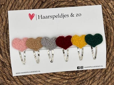 Haarspeldje Teddy setje 4 - pluizig - hartjes — 4 cm speldjes
