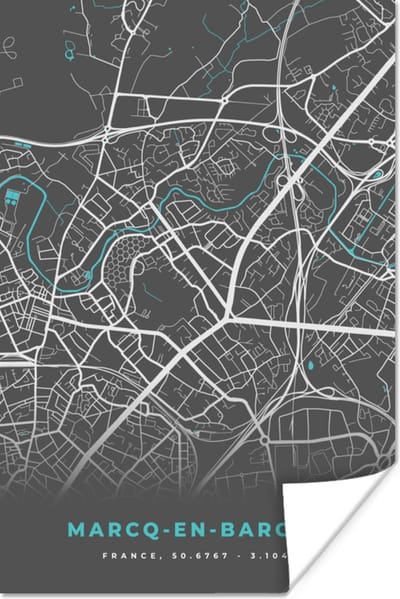 Poster Marcq-en-Barœul - Stadskaart - Kaart - Plattegrond - Frankrijk - 120x180 cm XXL