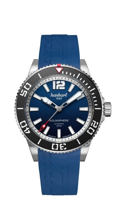 Hanhart Aquasphere Ocean Fade - Horloge - zwarte rand - blauwe rubber band - 42 mm