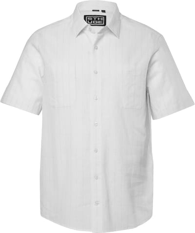 STHUGE - Heren - gestreept overhemd van een linnenmix korte mouwen Boxy Fit - Sneeuwwit - Maat 5XL